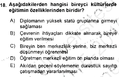 Eğitim Sosyolojisi 2015-2016 Dönem Sonu Sınavı - 18. soru