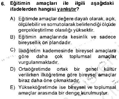 Eğitim Sosyolojisi 2013-2014 Tek Ders Sınavı - 6. soru