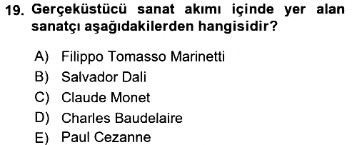 Güzel Sanatlar 2016-2017 3 Ders Sınavı - 19. soru