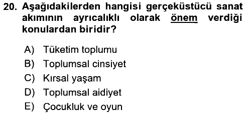 Güzel Sanatlar 2016-2017 3 Ders Sınavı - 20. soru