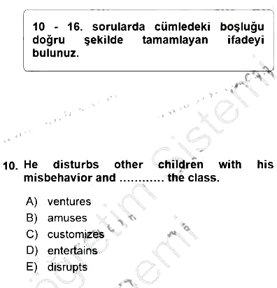 Okuma Ve Yazma Becerileri 1 2015-2016 Dönem Sonu Sınavı - 10. soru