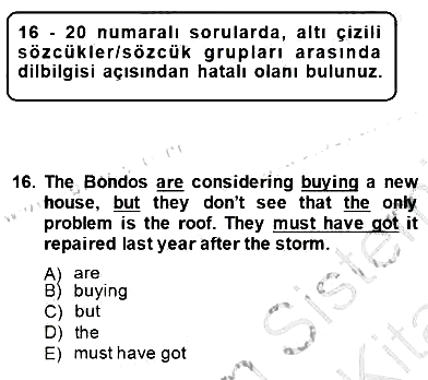 Pedagojik Gramer 1 2013-2014 Dönem Sonu Sınavı - 16. soru