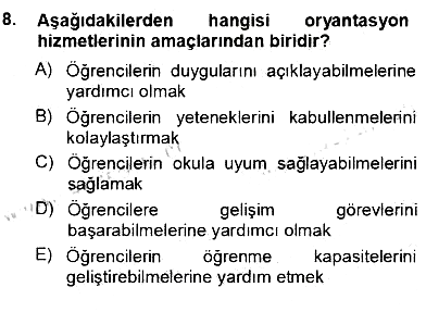 Rehberlik 2012-2013 Ara Sınav - 8. soru