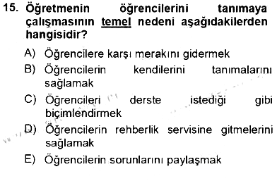 Rehberlik 2012-2013 Ara Sınav - 15. soru