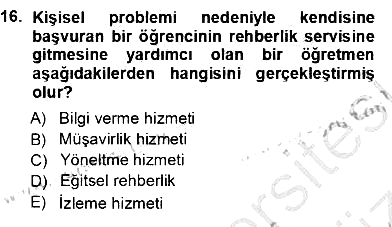 Rehberlik 2012-2013 Ara Sınav - 16. soru