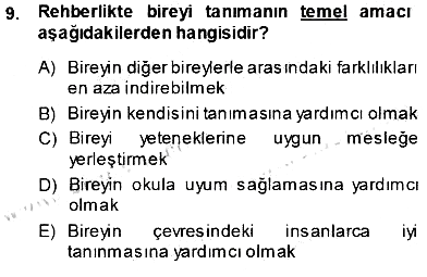 Rehberlik 2013-2014 Ara Sınav - 9. soru