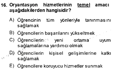 Rehberlik 2013-2014 Ara Sınav - 16. soru