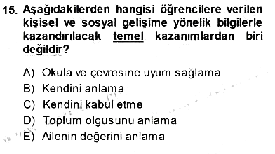 Rehberlik 2014-2015 Ara Sınav - 15. soru