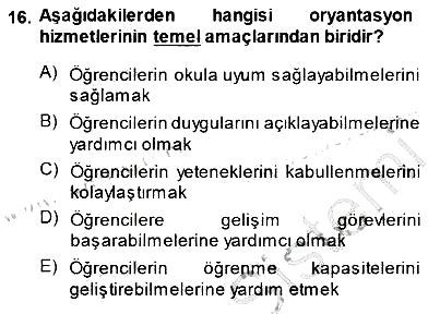 Rehberlik 2014-2015 Ara Sınav - 16. soru
