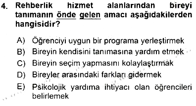 Rehberlik 2015-2016 Ara Sınav - 4. soru