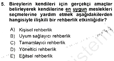 Rehberlik 2015-2016 Ara Sınav - 5. soru
