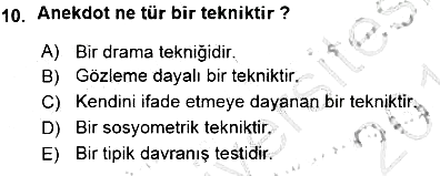 Rehberlik 2015-2016 Ara Sınav - 10. soru