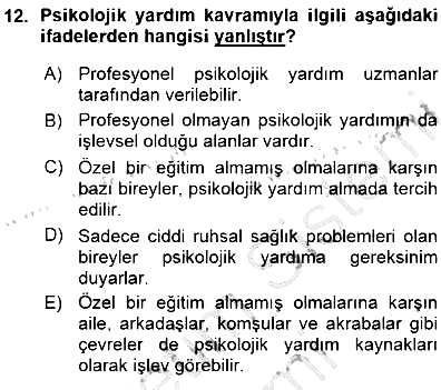 Rehberlik 2015-2016 Ara Sınav - 12. soru