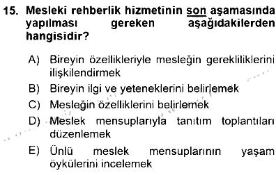 Rehberlik 2015-2016 Ara Sınav - 15. soru