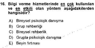 Rehberlik 2015-2016 Ara Sınav - 16. soru