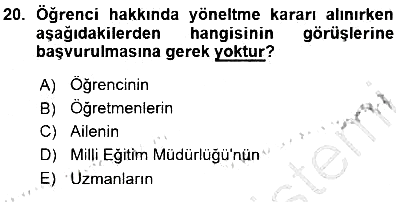 Rehberlik 2015-2016 Ara Sınav - 20. soru