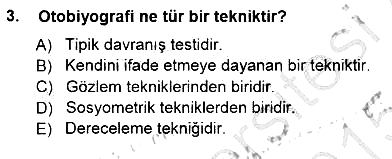 Rehberlik 2014-2015 Dönem Sonu Sınavı - 3. soru