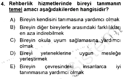 Rehberlik 2015-2016 Dönem Sonu Sınavı - 4. soru