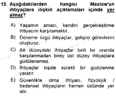 Rehberlik 2015-2016 Dönem Sonu Sınavı - 15. soru