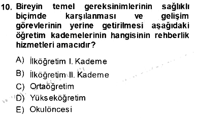 Rehberlik 2013-2014 Tek Ders Sınavı - 10. soru