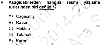 Türkçe Sözlü Anlatım 2014-2015 Ara Sınav - 9. soru