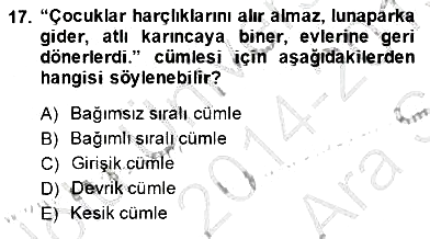 Türkçe Sözlü Anlatım 2014-2015 Ara Sınav - 17. soru