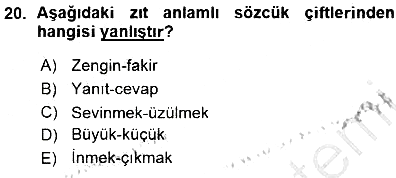 Türkçe Sözlü Anlatım 2015-2016 Ara Sınav - 20. soru