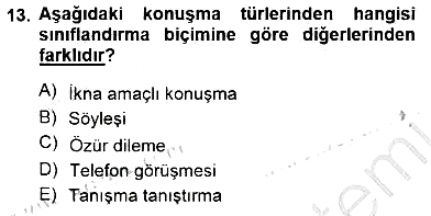 Türkçe Sözlü Anlatım 2014-2015 Dönem Sonu Sınavı - 13. soru