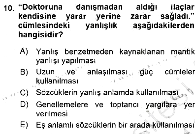 Türkçe Sözlü Anlatım 2015-2016 Dönem Sonu Sınavı - 10. soru