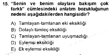 Türkçe Yazılı Anlatım 2014-2015 Dönem Sonu Sınavı - 15. soru