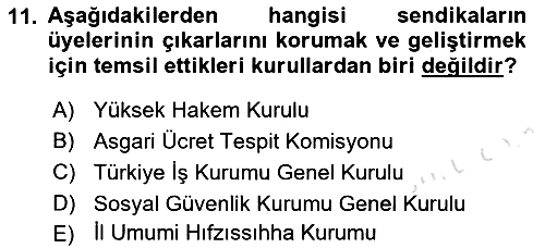 Çalışma İlişkileri 2022-2023 Yaz Okulu Sınavı - 11. soru