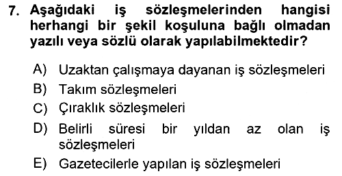 Çalışma İlişkileri 2024-2025 Yaz Okulu Sınavı - 7. soru