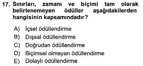 Ücret ve Ödül Yönetimi 2019-2020 Dönem Sonu Sınavı - 17. soru