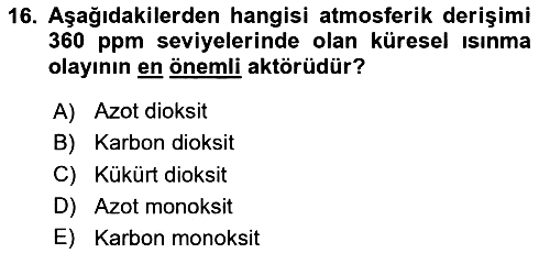 Çevre Sağlığı ve Güvenliği 2023-2024 Ara Sınav - 16. soru