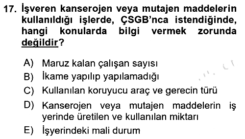 İş Hijyeni ve Ergonomi 2024-2025 Ara Sınav - 17. soru