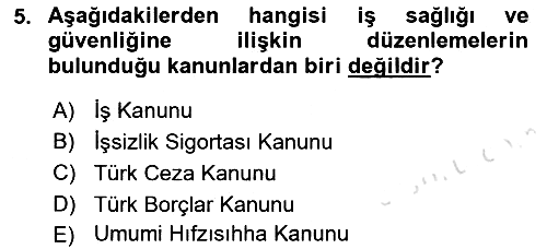 İş Sağlığı ve Güvenliği Donanımları ve Ölçme Teknikleri 2021-2022 Yaz Okulu Sınavı - 5. soru