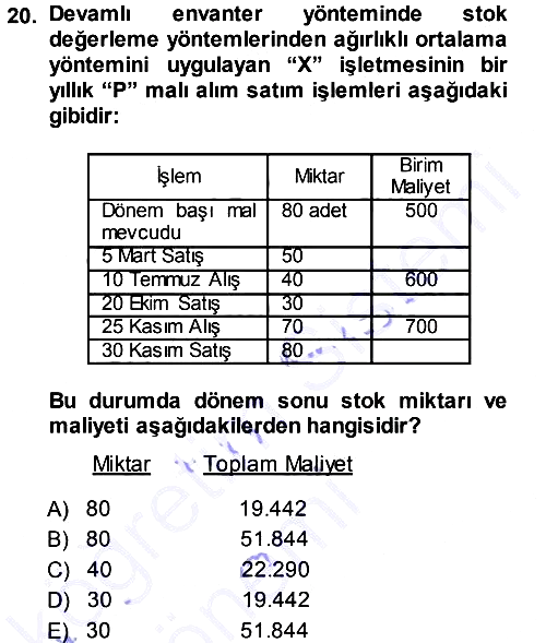 Dönemsonu İşlemleri 2014-2015 Ara Sınav - 20. soru