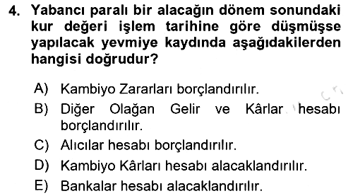 Dönemsonu İşlemleri 2024-2025 Ara Sınav - 4. soru