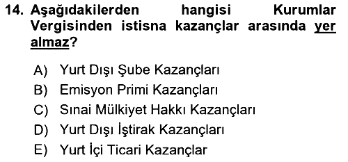 Dönemsonu İşlemleri 2021-2022 Yaz Okulu Sınavı - 14. soru