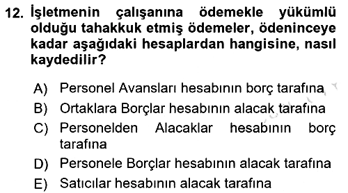 Finansal Muhasebe 2021-2022 Dönem Sonu Sınavı - 12. soru