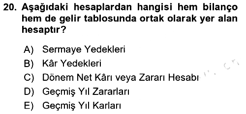 Finansal Muhasebe 2024-2025 Dönem Sonu Sınavı - 20. soru