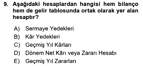 Finansal Muhasebe 2025-2026 Dönem Sonu Sınavı - 9. soru