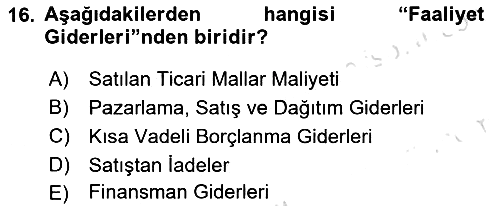 Finansal Muhasebe 2025-2026 Dönem Sonu Sınavı - 16. soru