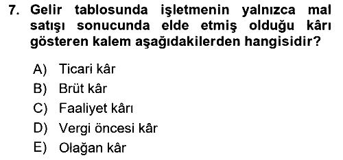 Finansal Muhasebe 2024-2025 Yaz Okulu Sınavı - 7. soru