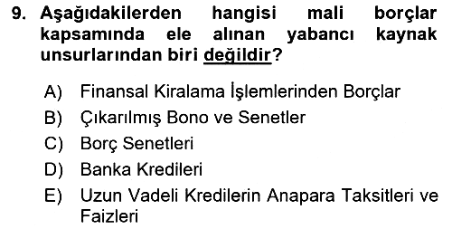 Finansal Muhasebe 2024-2025 Yaz Okulu Sınavı - 9. soru