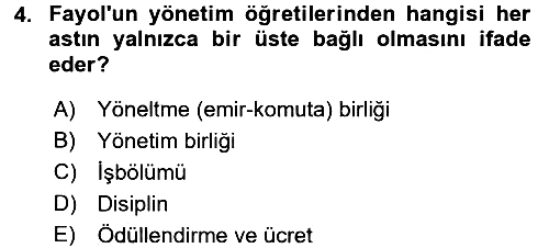 İşletme Yönetimi 2016-2017 3 Ders Sınavı - 4. soru