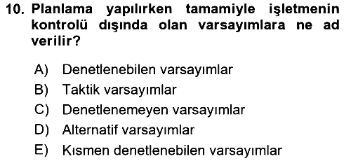 İşletme Yönetimi 2016-2017 3 Ders Sınavı - 10. soru