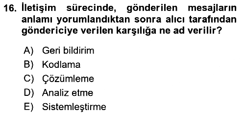 İşletme Yönetimi 2016-2017 3 Ders Sınavı - 16. soru