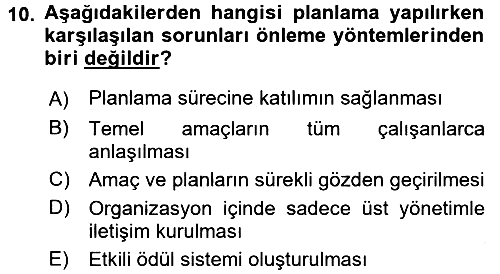 İşletme Yönetimi 2017-2018 3 Ders Sınavı - 10. soru