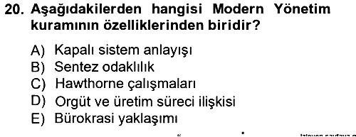 İşletme Yönetimi 2012-2013 Ara Sınav - 20. soru